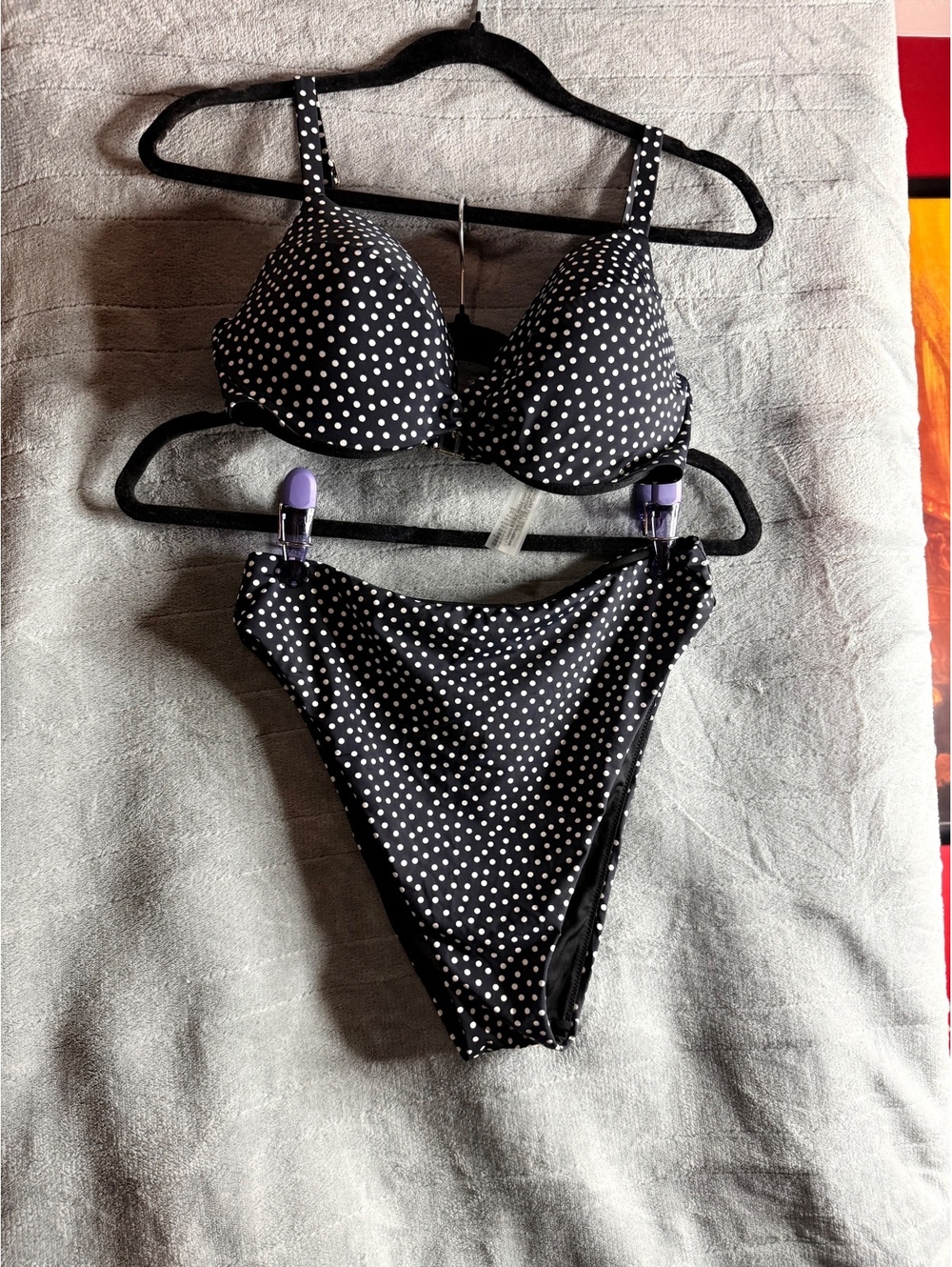 Victoriaโs Secret Black White Polka Dot Push Up Bikini Set Gold VS Hardware NWOT